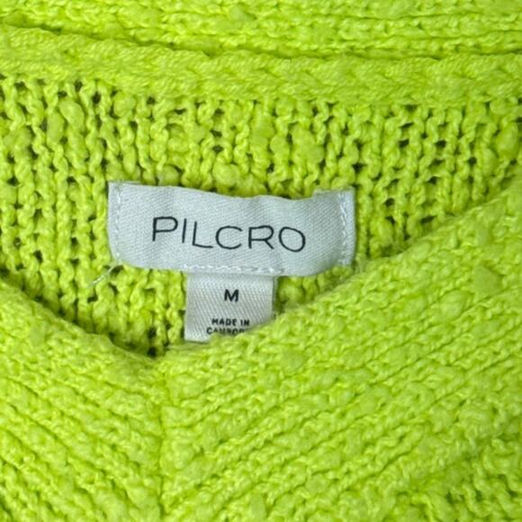 Pilcro Anthropologie Textured V-Neck Sweater Bright Lime Yellow Size Medium - Picture 5 of 10
